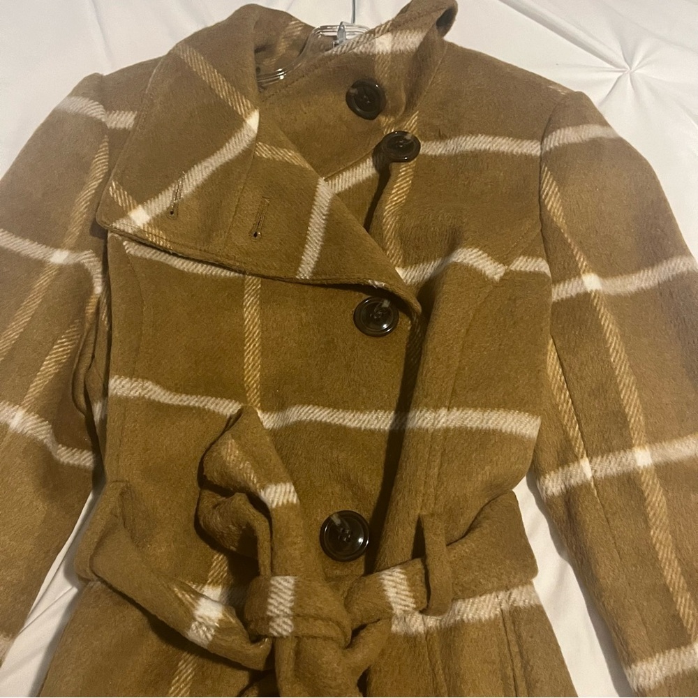 Ann Taylor Plaid Coat Tan Small - Picture 6 of 12